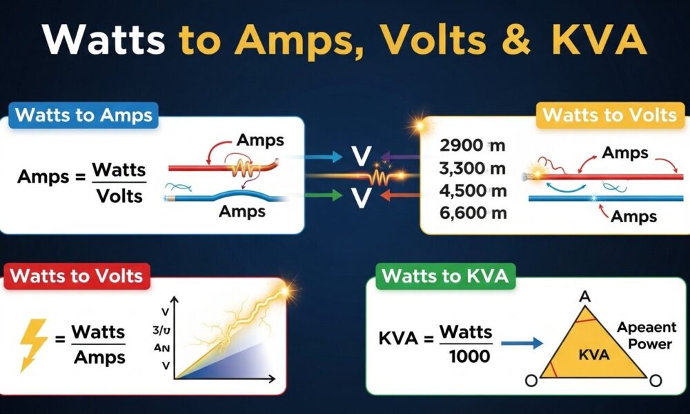 Watts to Amps, Volts & KVA